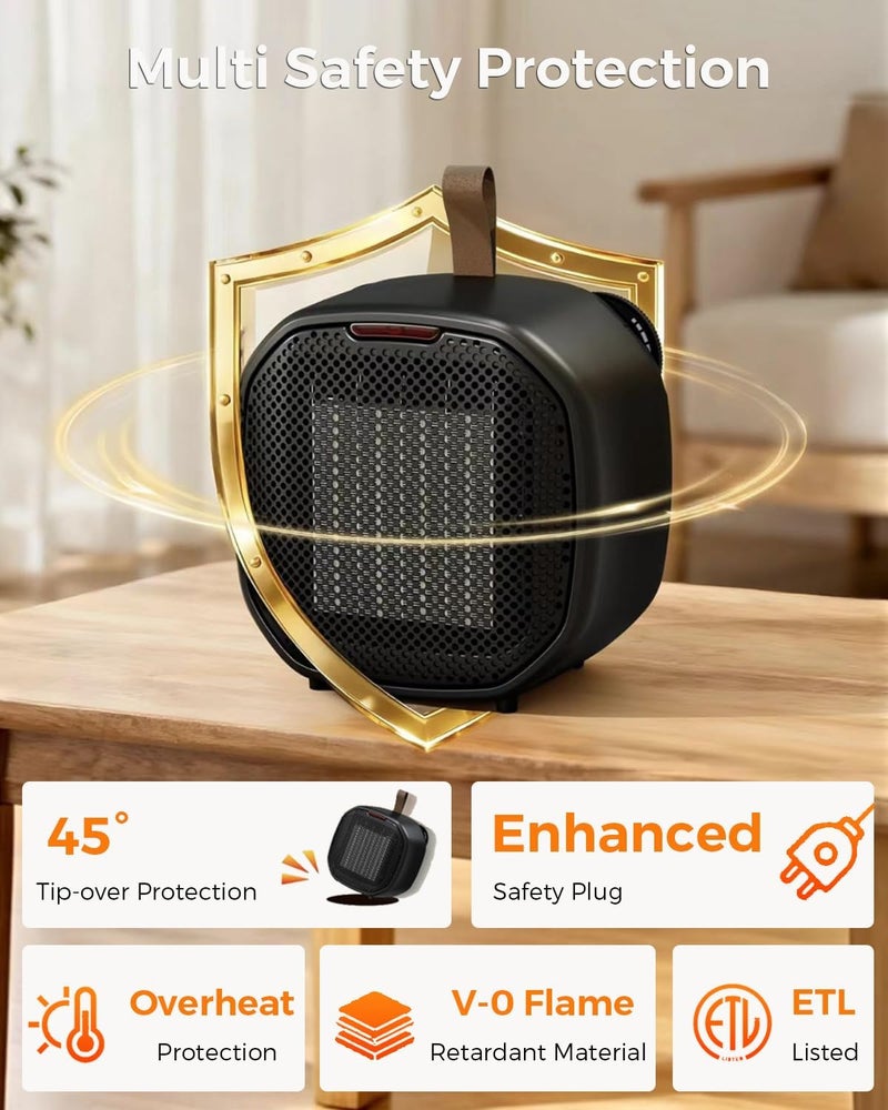Electactic Portable Small Ceramic Space Heater w/Thermostat, 1200W Indoor Electric Space Heater Fan with Overheat & Tip-Over Protection, Heat Up 200 Square Feet for Office Room Dorm Desk - Image 5